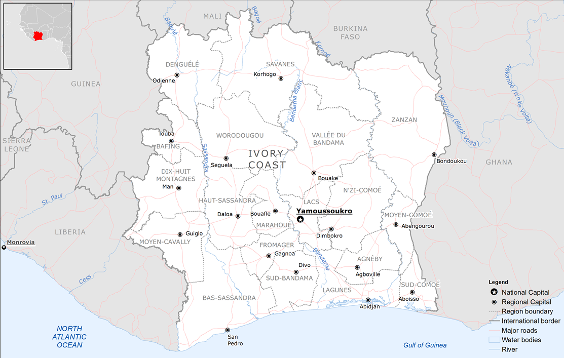Map of Côte D’Ivoire